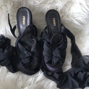 Fendi lace up wedge heels size 6